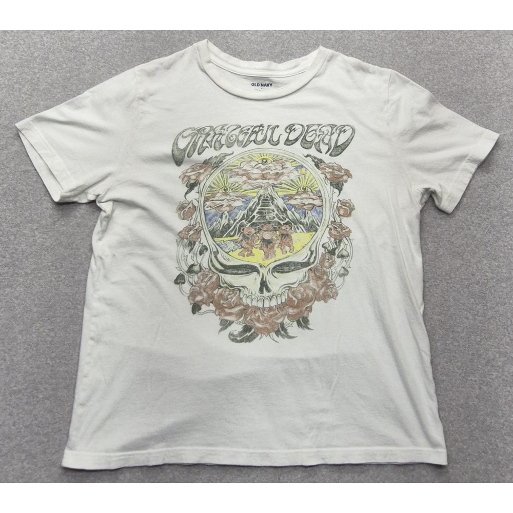 Grateful Dead x Old Navy Shirt Adult S White Skull Roses Train Logo Retro Band T